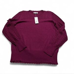 Liz Claiborne Plum Scalloped-Hem Lace Knit Crewneck Sweater Sz Large